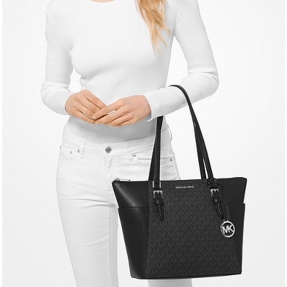 MICHAEL KORS CHARLOTTE LARGE TOP ZIP TOTE BLACK - Picture 3 of 16